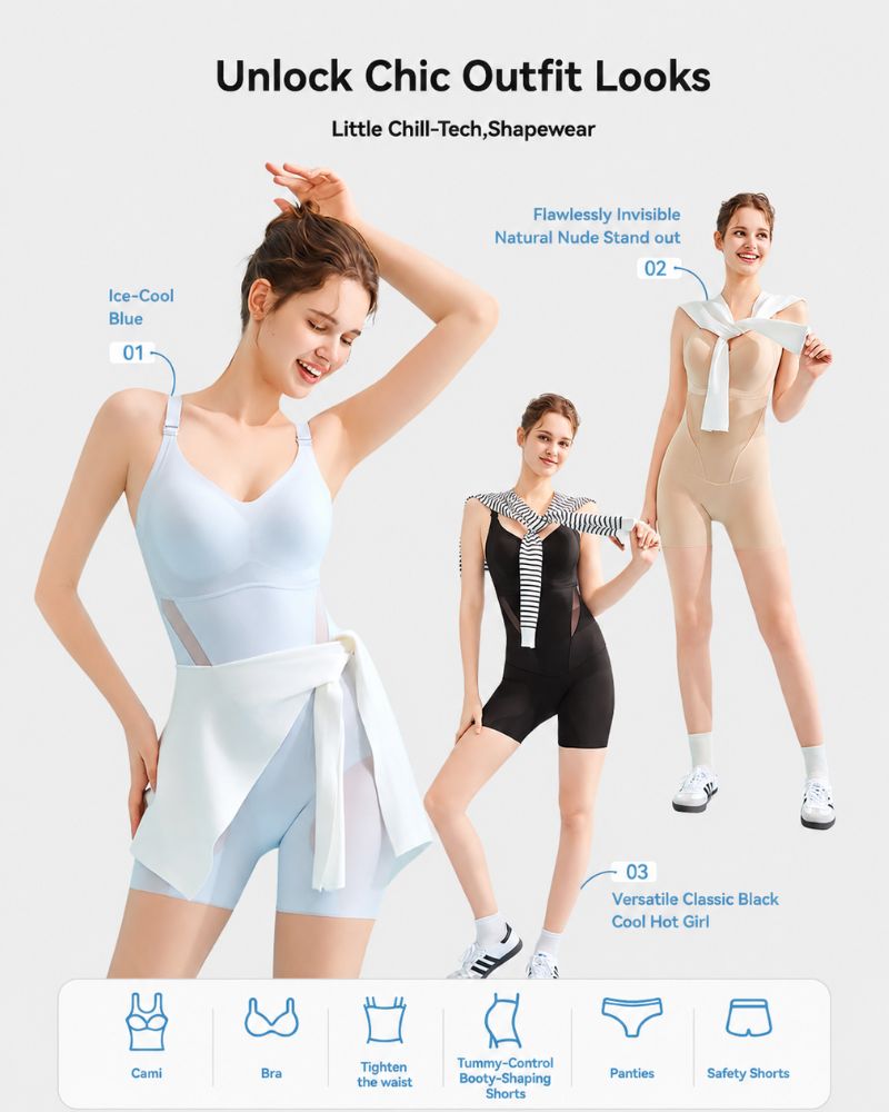 Kühlender Shapewear-Body mit Bauchweg- & Po-Lift-Effekt