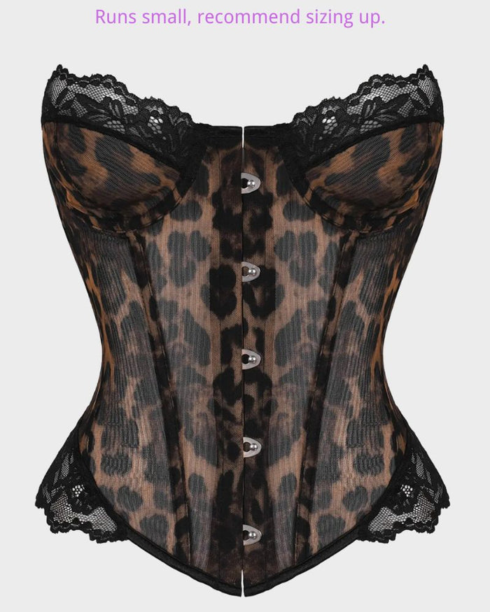 Corsage-Top aus Leopardenspitze mit Stäbchen