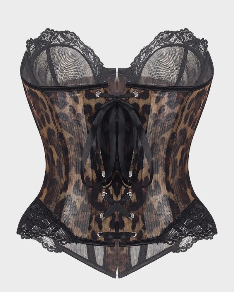 Corsage-Top aus Leopardenspitze mit Stäbchen