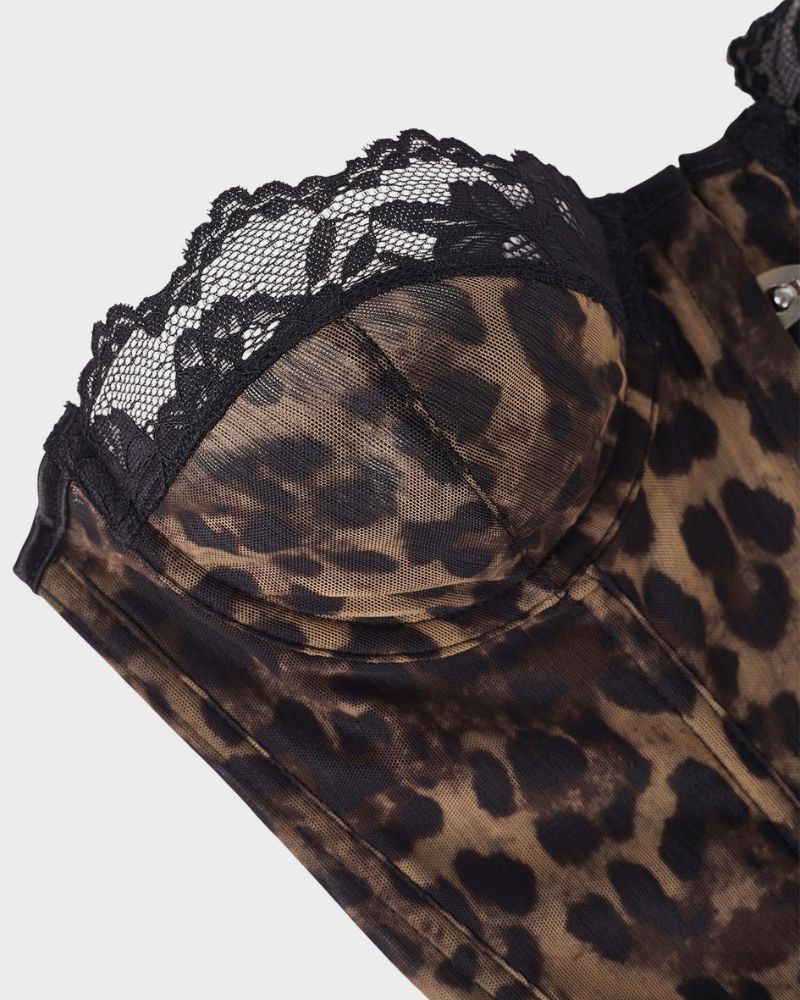 Corsage-Top aus Leopardenspitze mit Stäbchen